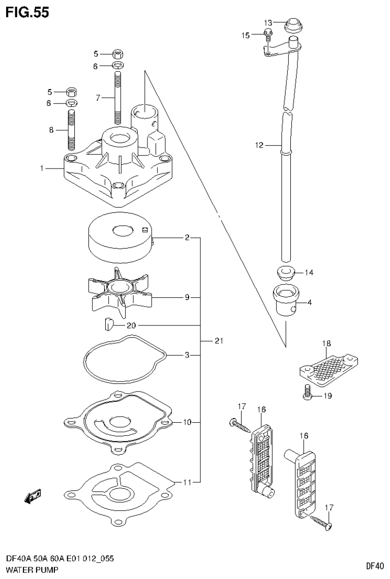 Suzuki DF40AST, DF50A, DF50ATH WATER PUMP (DF50ATH E1) parts diagram